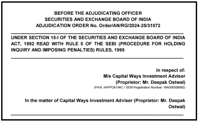 Capital Ways Investment Adviser SEBI Order