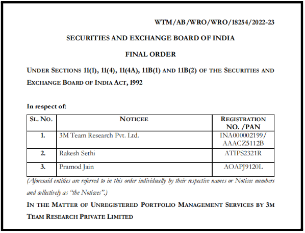 SEBI Order Against 3M Team Research Private Limited