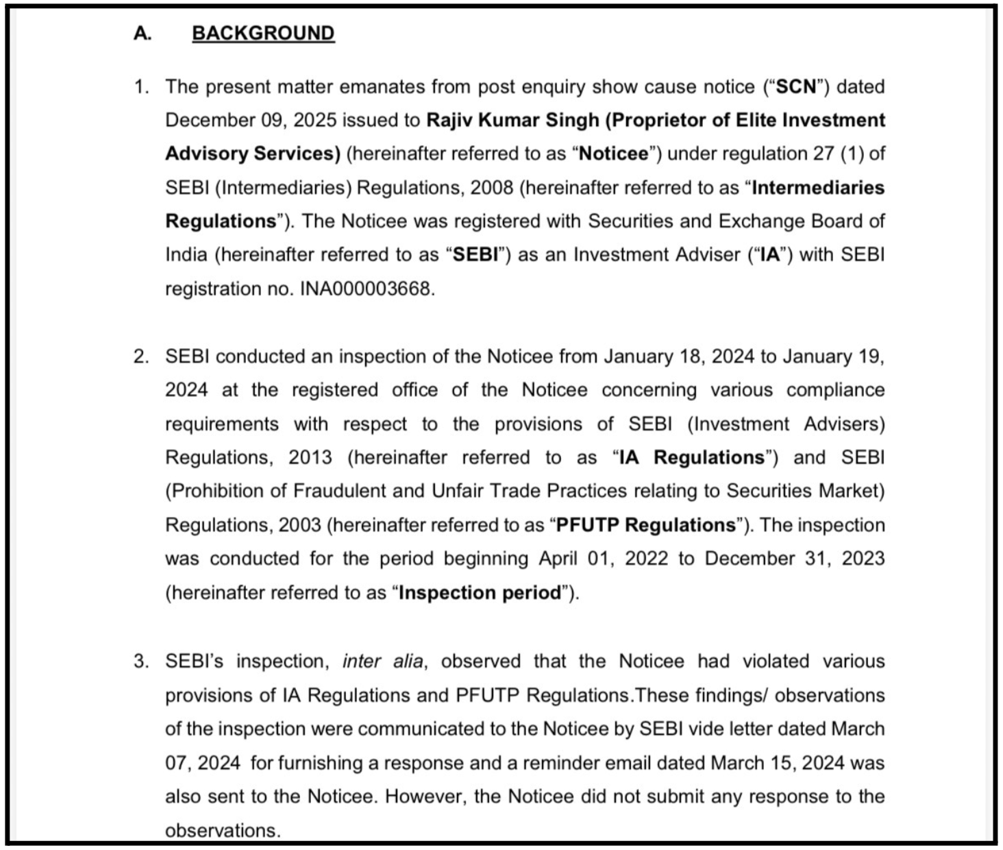 elite investment advisor sebi order