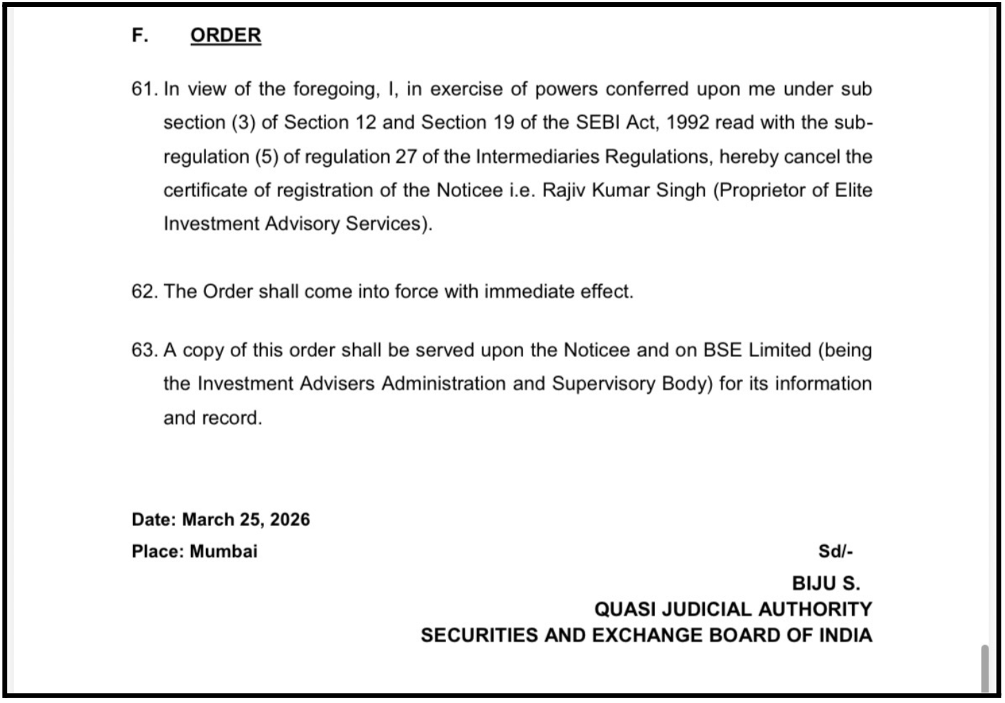 elite investment sebi penalty