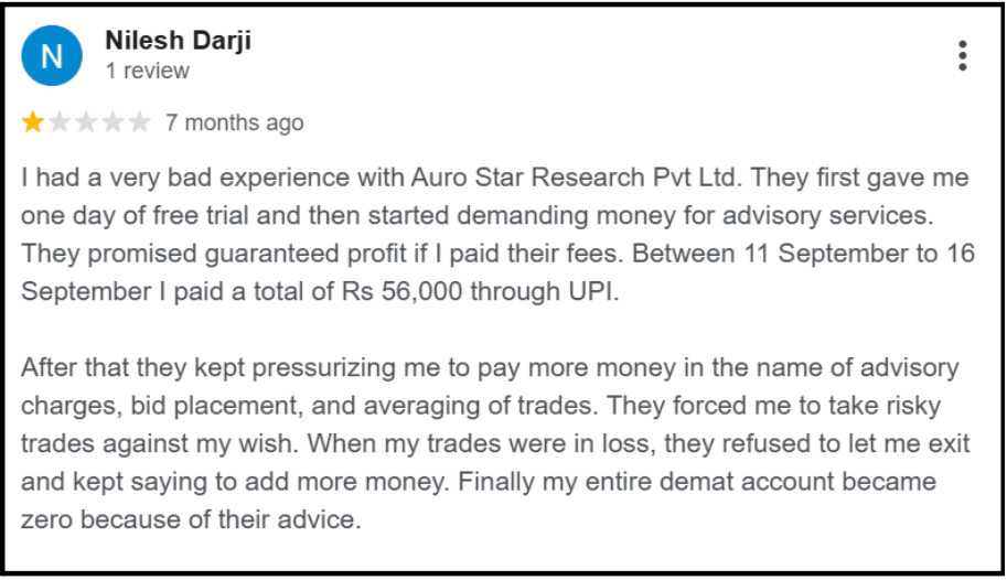 Aurostar Investment Advisory User Complaints
