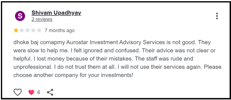 Aurostar Investment Advisory User problems