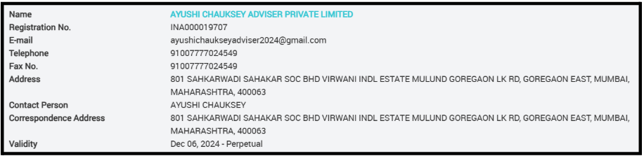 Is Ayushi Chauksey SEBI Registered?