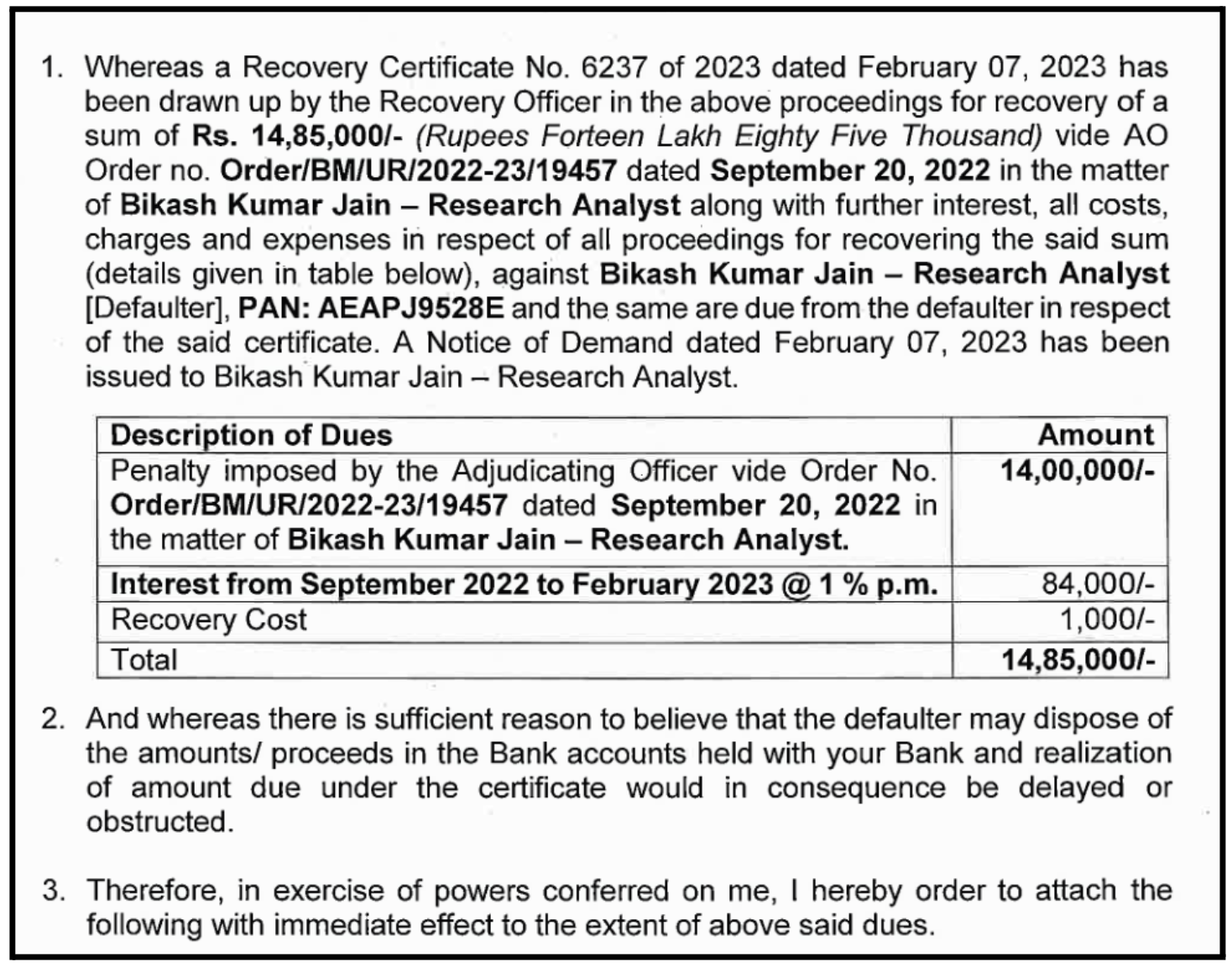 bikash kumar jain defaulter