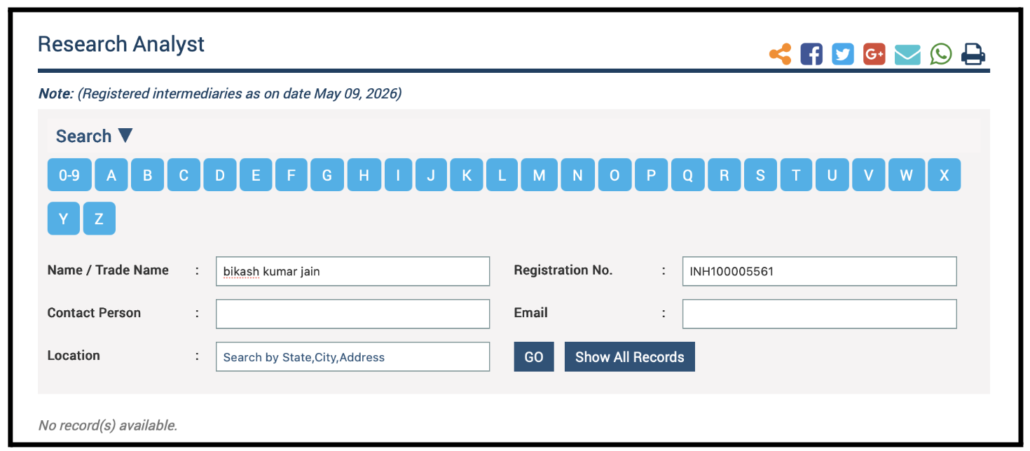 bikash kumar jain sebi registration