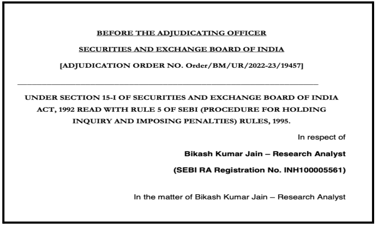 SEBI Action Against Bikash Kumar Jain Research Analyst 