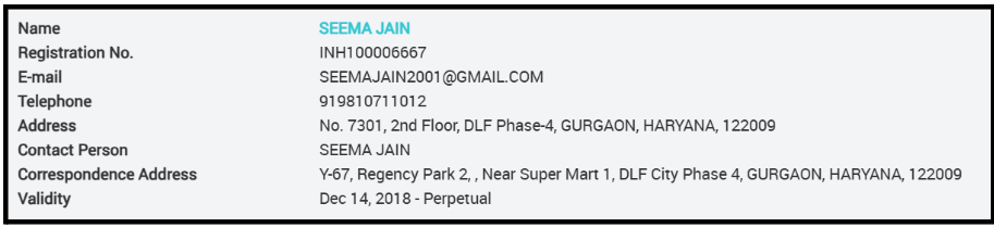 Seema Jain SEBI Registration Details