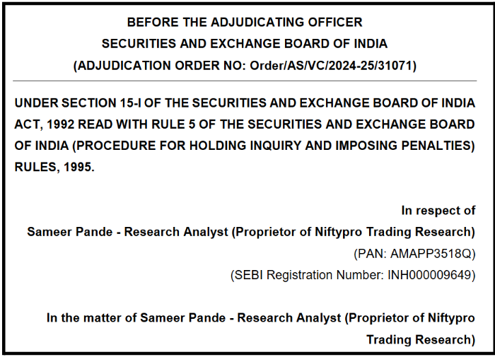 Niftypro Trading Research SEBI Order