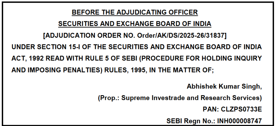 Supreme Investrade and Research Services SEBI Order