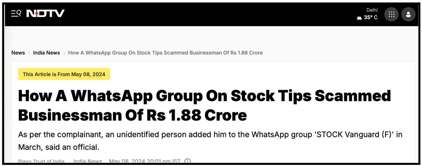 WhatsApp & Telegram Stock Tips fraud 
