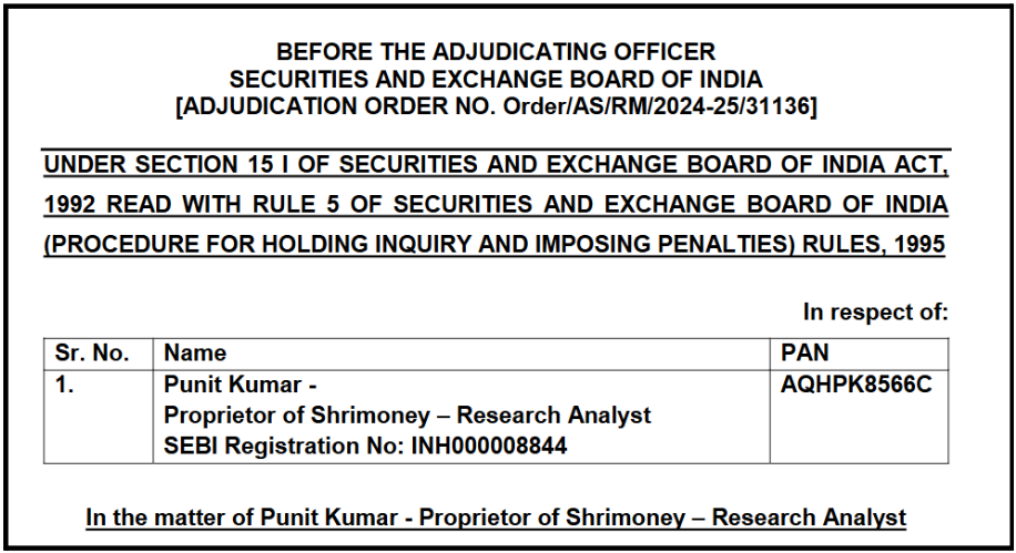 SEBI Order Against Shri Money