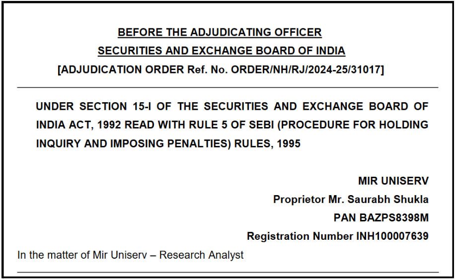 SEBI Action Against Mir Uniserv