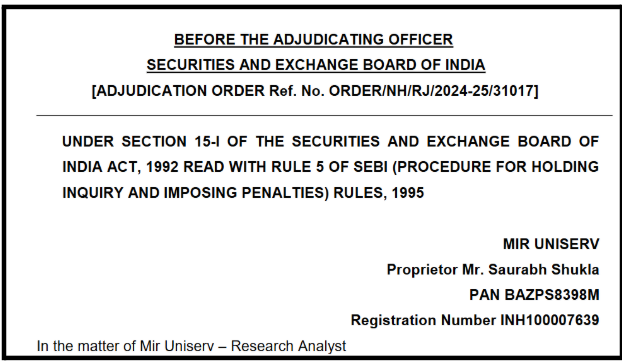 SEBI Order Against Mir Uniserv 