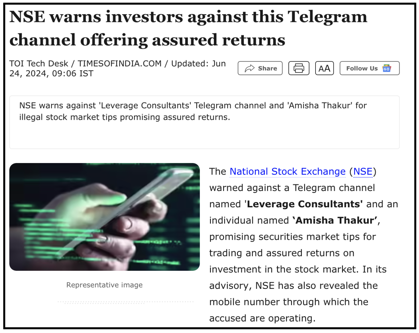 NSE against assured returns by advisors