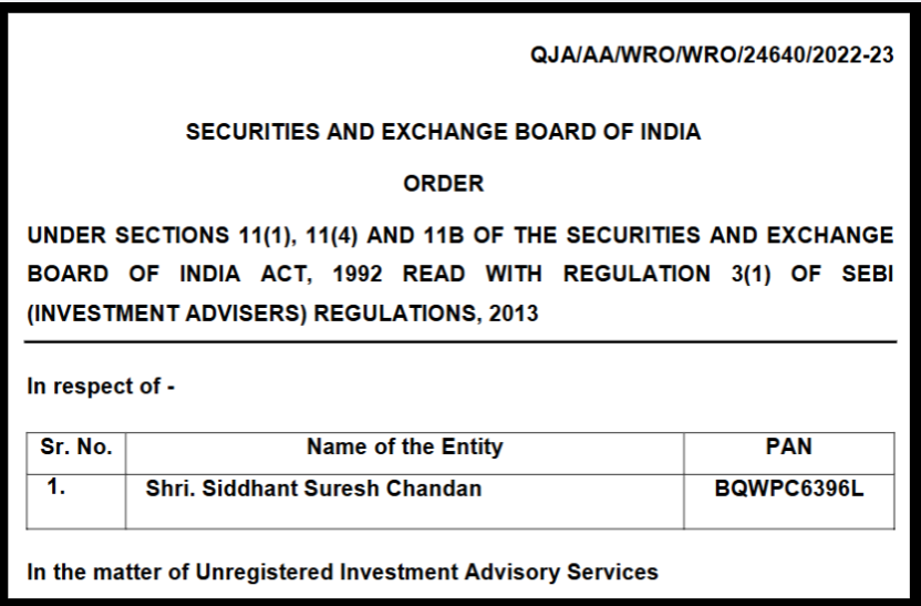 Siddhant Suresh Chandan sebi order