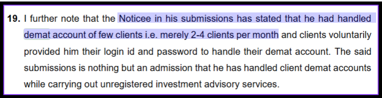 Siddhant Suresh Chandan sebi violation
