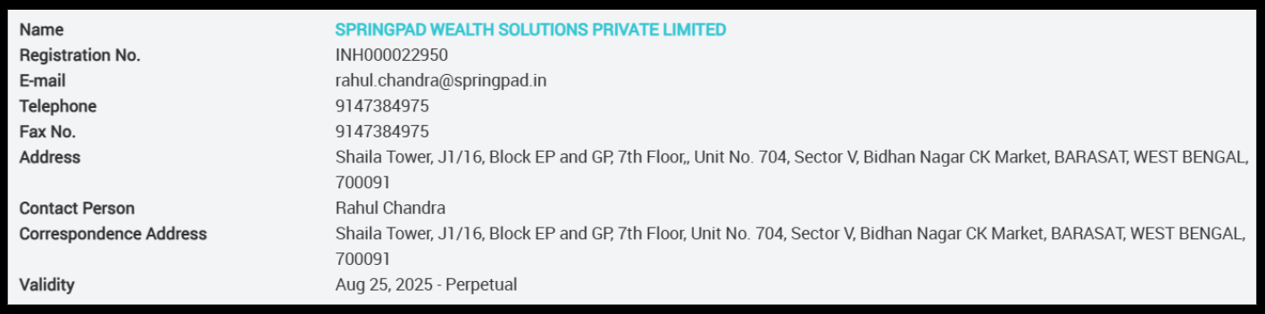 Springpad AI SEBI details