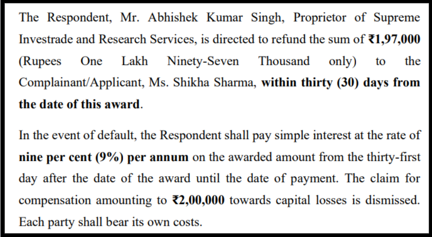 Supreme Investrade arbitration award