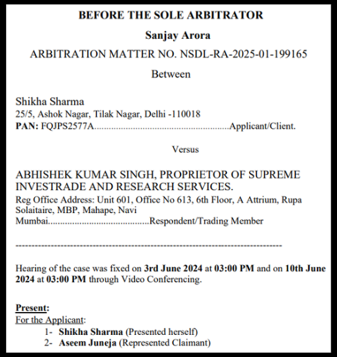 Supreme Investrade arbitration