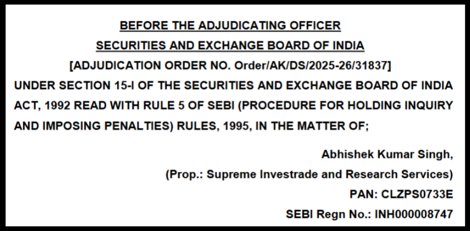Supreme Investrade sebi order 2025