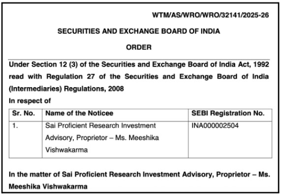 Sai Proficient Research Investment Advisory SEBI Order