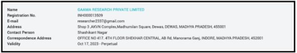 Gaama Research registration status