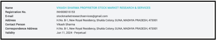 Stock Market Research and Services SEBI Details