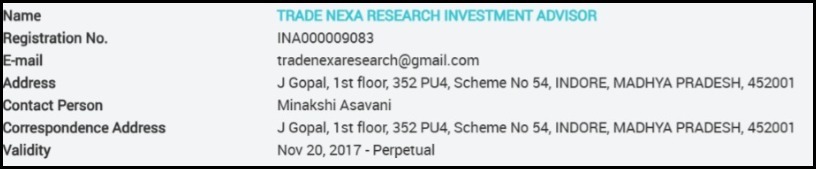 Trade Nexa Research SEBI registration status