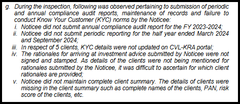 Inspection Findings on Compliance Audit and KYC Norms