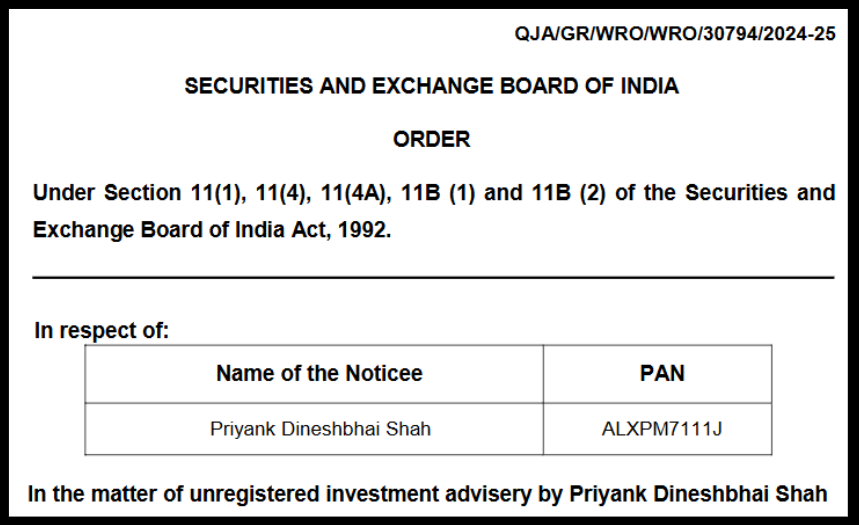 priyank dineshbhai shah SEBI order