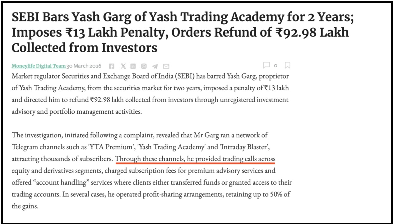 SEBI Penalty on Yash Trading Academy