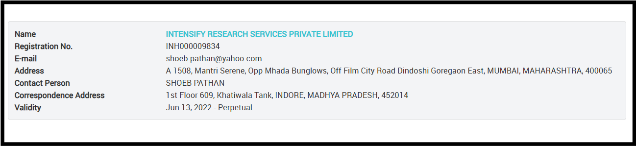 Intensify SEBI registered or not