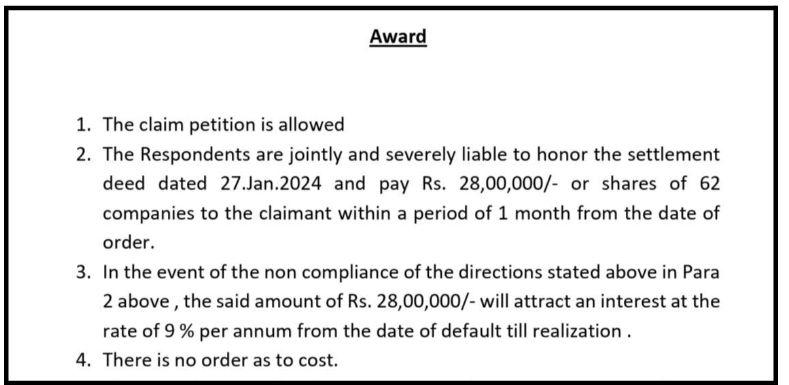 motilal oswal unathorised trading recovery case award