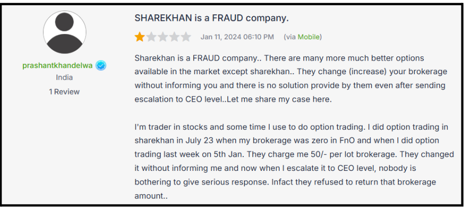 sharekhan user review on excess charges