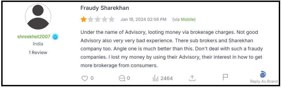sharekhan user review on excess charges