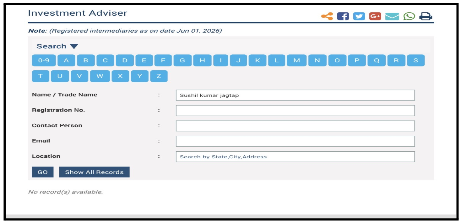 Sushil kumar jagtap sebi registration