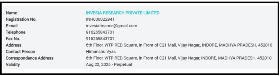 Invesia research sebi registration