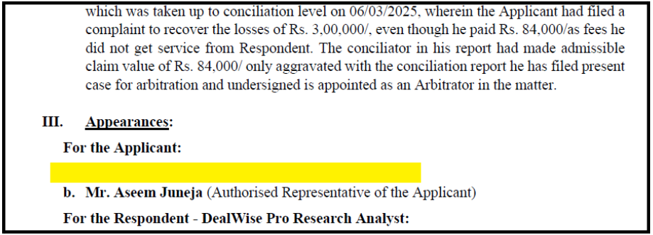 our team in dealwisepro arbitration