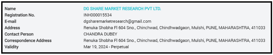dg share market research sebi registration