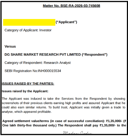 dg share market research complaint
