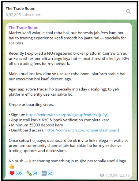 the trade room and coinswitch referal