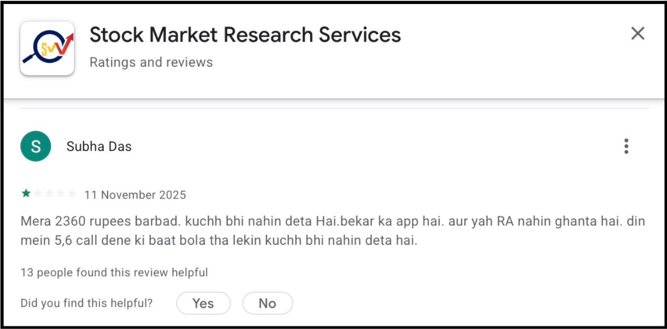 Stock Market Research & Services google review