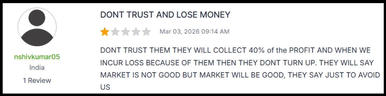 Tradevia research user complaint on profit sharing