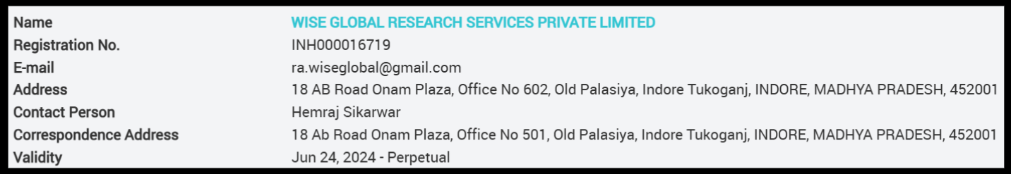 Wise global research sebi registration