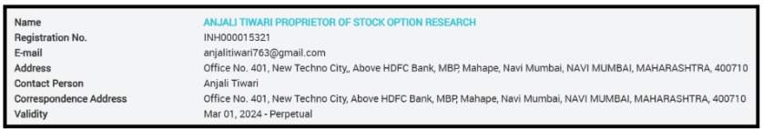 Stock Option Research SEBI Registration Details