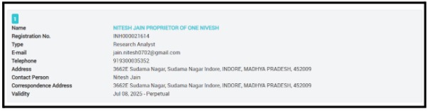 is One Nivesh SEBI registered?