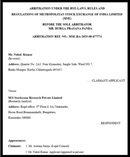 stockscene research arbitration