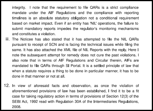 SEBI Order document excerpt explaining requirement for Firstcapital to file NIL quarterly reports despite zero business operations