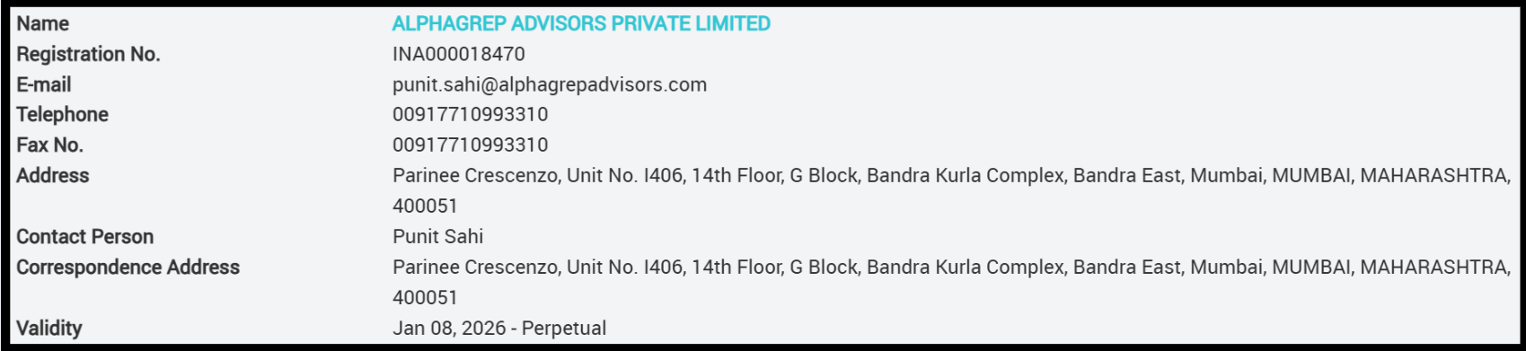 Alphagrep advisors private limited ia sebi details