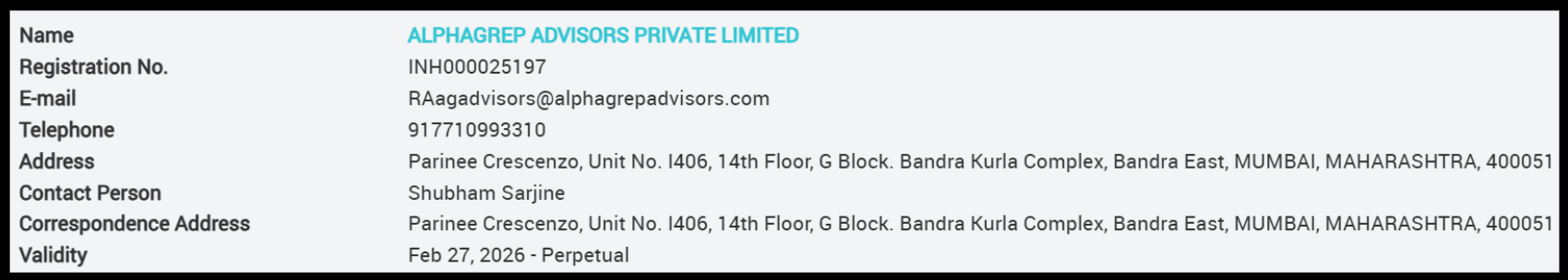 Alphagrep advisors private limited ra sebi details